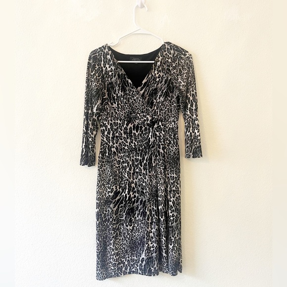 Tahari Dresses & Skirts - Tahari Black Leopard Stretchy Faux Wrap‎ Dress Sz 4